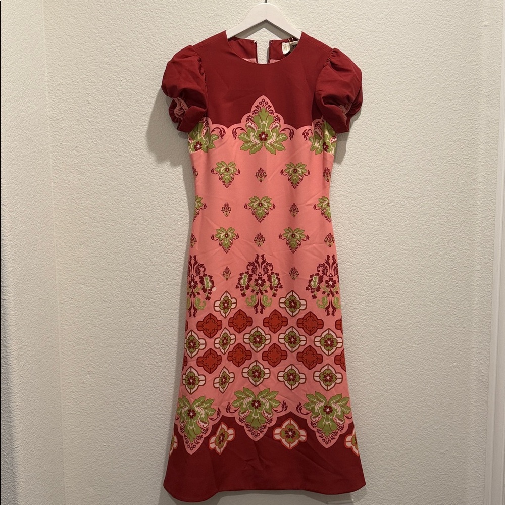 NWT Mestiza New York Perla Flamingo Flourish Crew Neck Short Puff Sleeve Dress - Picture 5 of 11